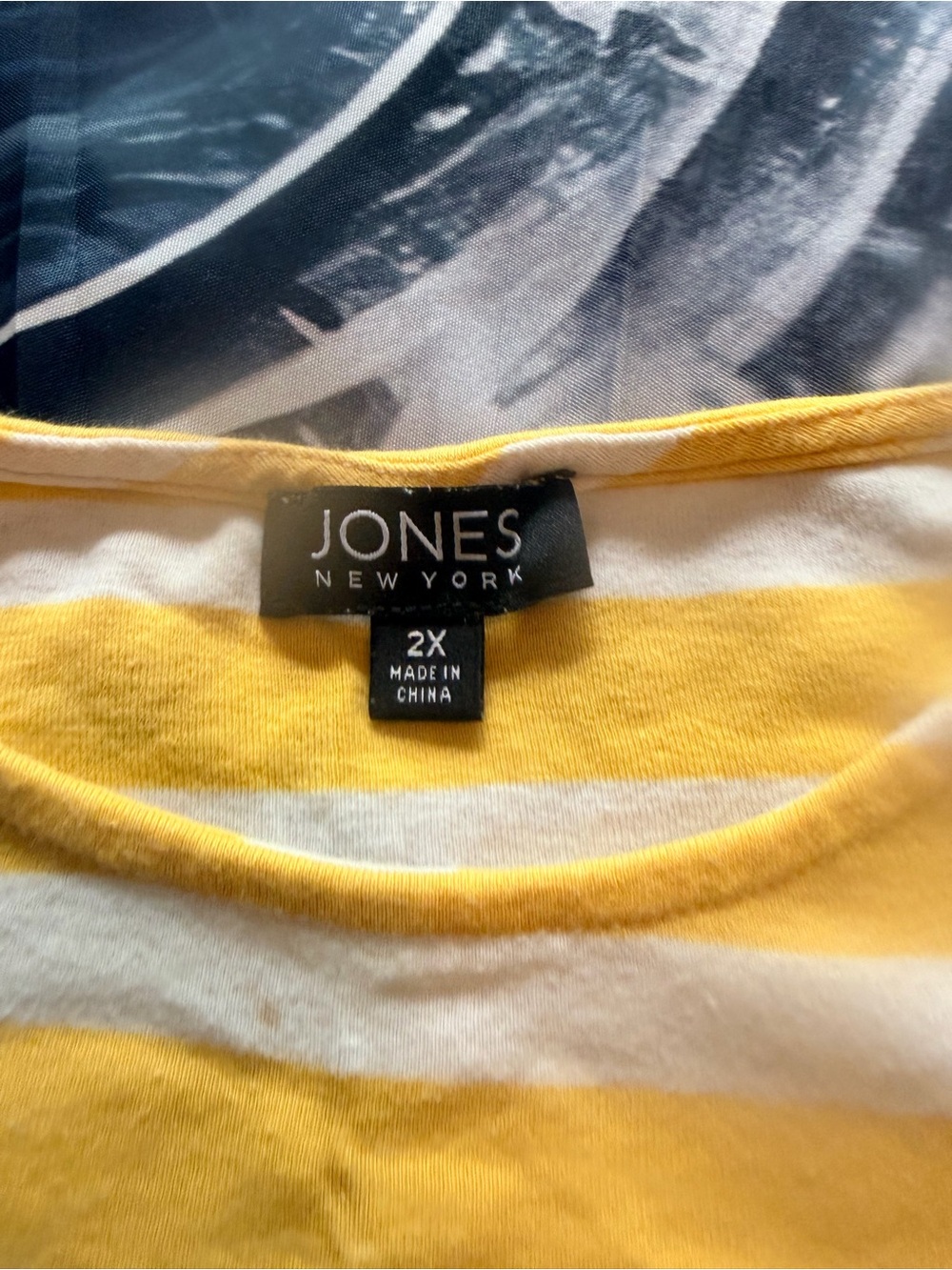 Jones New York Yellow and White Striped Crew Neck Top